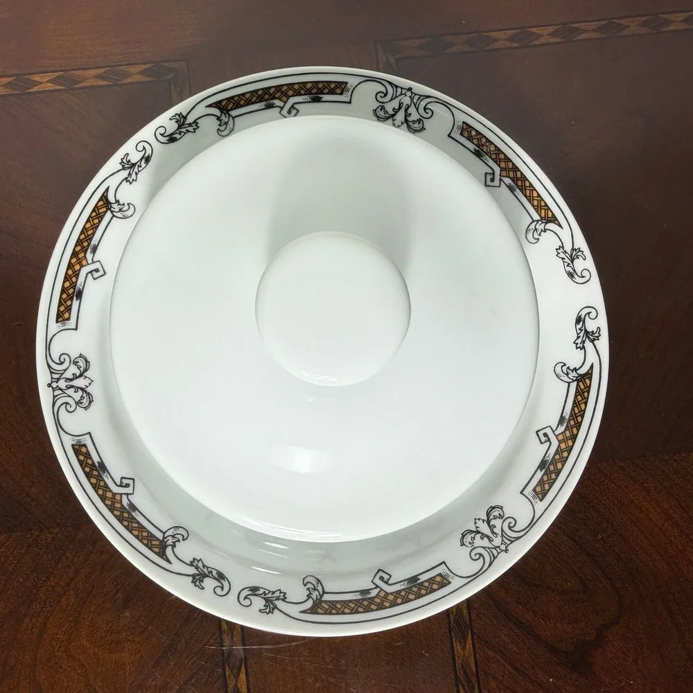 Vintage Czechoslovakia Porcelain Butter Dish Covered‎ Cheese Keeper Black White